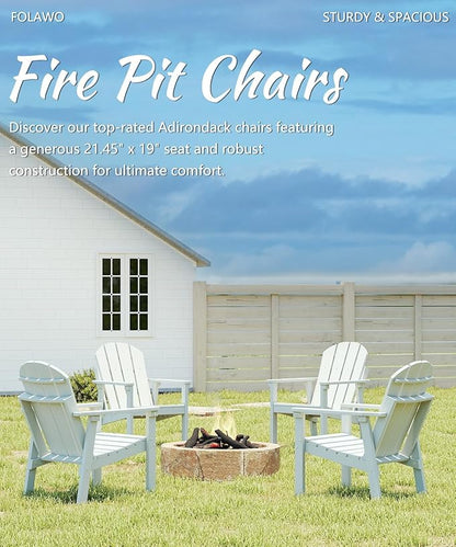 Adirondack Chair Set of 6, All Weather HDPE Fire Pit Chairs, Oversized Plastic Adirondack Chair for Outdoor, Balcony, Deck, Backyard, Patio, Garden, Poolside, Lawn White
