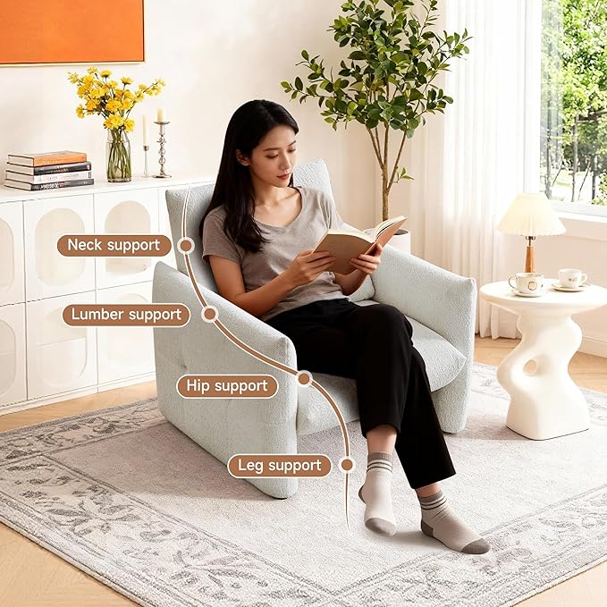33.9" Accent Chairs, Modern Upgrade Sherpa Fabric Arm Chair Comfy Upholstered Armchair Leisure Single Sofa Chair with a Waist Pillow for Bedroom, Office and Living Room