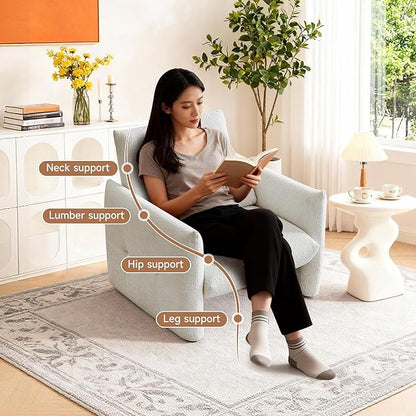 33.9" Accent Chairs, Modern Upgrade Sherpa Fabric Arm Chair Comfy Upholstered Armchair Leisure Single Sofa Chair with a Waist Pillow for Bedroom, Office and Living Room