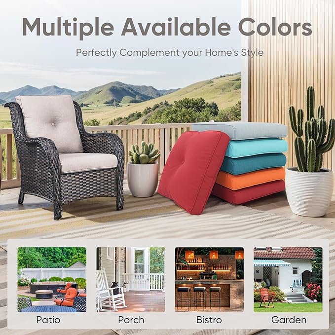8-Piece Outdoor Patio Cushion Set - Fade & Water Resistant with Removable Olefin Cover, 22x24x4 Inch Memory Foam Cushions for Wicker Sectional Sofa – Beige/Buckle
