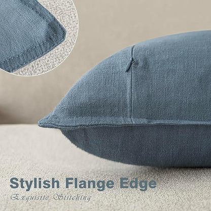 Foindtower Set of 2, Decorative Linen Soild Throw Pillow Covers Soft Accent Cushion Euro Case Boho Farmhouse Pillowcase for Chair Couch Sofa Bedroom Living Room Home Decor 16 x 16 Inch Misty Blue