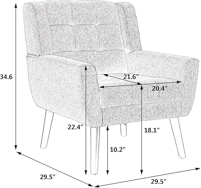 Dolonm Midcentury Modern Accent Chair with Arms, Upholstered Fabric Reading Side Chair Tufted Back Decorative Wingback Chair for Living Room Bedroom (Beige)