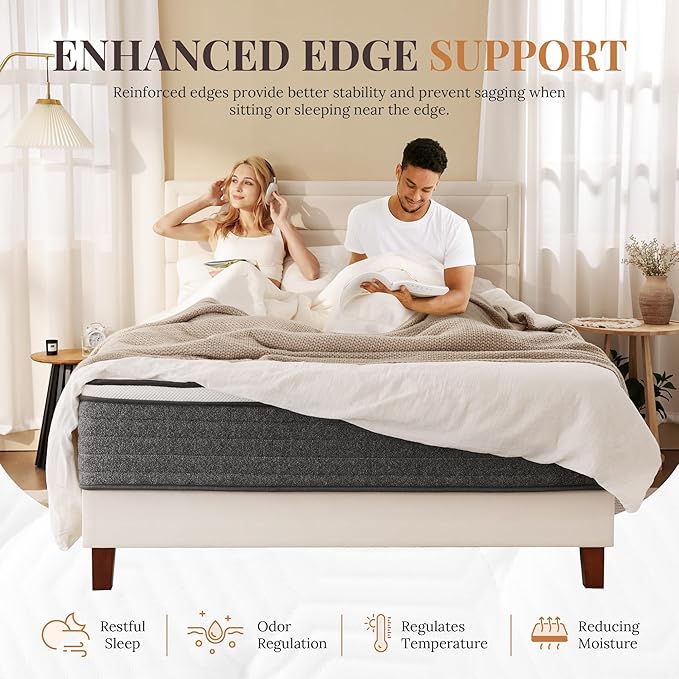 CH CHARME HOUSE Full Size Mattress, 10 Inch Full Hybrid Mattress in a Box, Medium Feel Foam and Individual Pocket Springs, Extra Edge Support, Pressure Relief, CertiPUR-US