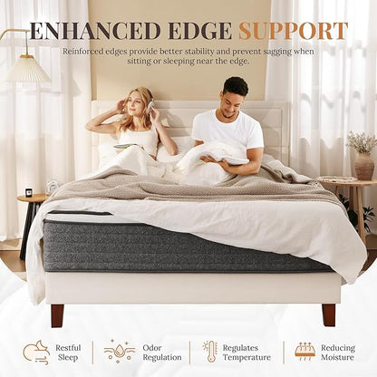 CH CHARME HOUSE King Size Mattress, 10 Inch Hybrid Mattress King Size, Medium Feel Foam and Individual Pocket Springs, Extra Edge Support, Pressure Relief, CertiPUR-US