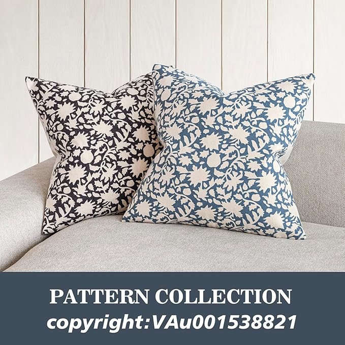 Foindtower Set of 2 Decorative Neutral Floral Throw Pillow Covers Accent Farmhouse Cushion Covers Boho Vintage Pillowcase for Couch Sofa Bedroom Living Room Home Decor,20×20 Inch,Dusty Blue