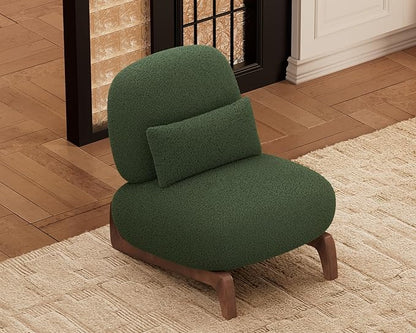 Morden Fort Modern Accent Chairs Set of 2, Sturdy Tilted Wood Legs with Thick Cushion Comfy Lumbar Pillow Armless Reading Chairs for Living Room Lounge Bedroom - Forest Green