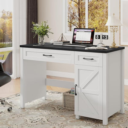 Farmhouse 47" Executive Desk, Computer Desk with Drawers and Storage Cabinet, Workstation for Home Office and Study.(Black)