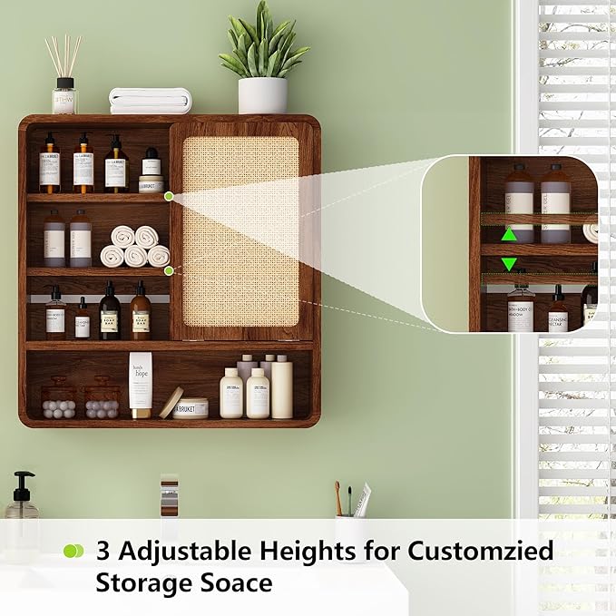 Wall Bathroom Cabinet with Flax Sliding Door, Wood Medicine Cabinet with Adjustable Shelf, Hanging Cabinet for Bathroom, Livingroom (Walnut1)