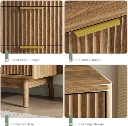 LYNSOM Fluted 8 Drawer Dresser for Bedroom, 55" Wide Modern Chest of Drawers with Curved Profile Design and Metal Handles, Wood Dresser TV Stand & Storage Organizer for Bedroom, Hallway, Walnut