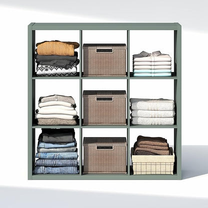 Furinno Cubic Closet Organizers and Storage, 9-Cube Closet Organizer, Open Shelf Closet Storage, Extra Thick Frame for Wardrobe, Bedroom, Living Room, Sage Green