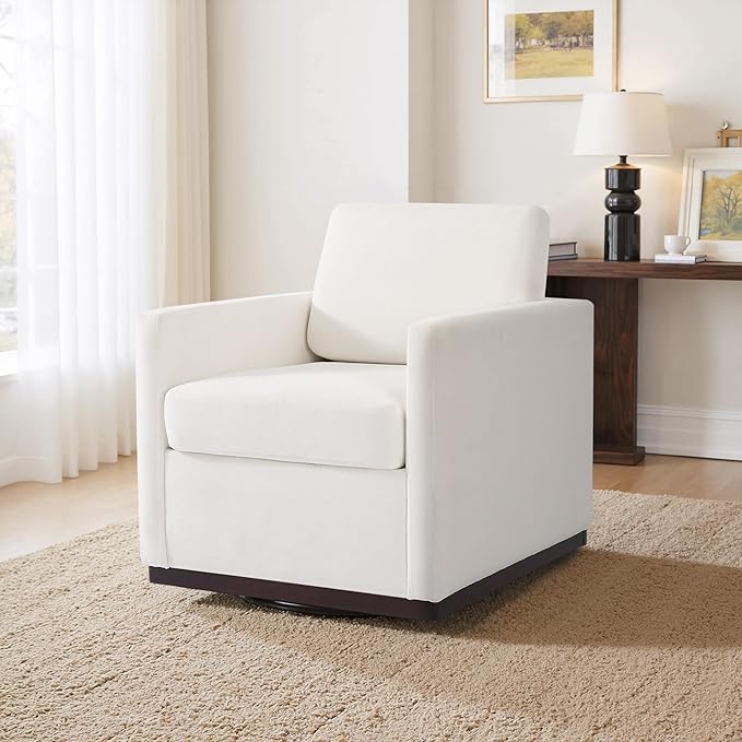 UIXE Swivel Accent Chairs Set of 2, Chenille Upholstered Armchair Comfy Club Chair for Living Room, Mid Century Modern Arm Chair Single Sofa Nook Bedroom Side Reading Seat - Beige