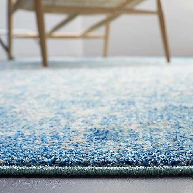 SAFAVIEH Evoke Collection 6'7" x 9' Blue/Ivory EVK256C Oriental Distressed Non-Shedding Living Room Bedroom Dining Home Office Area Rug