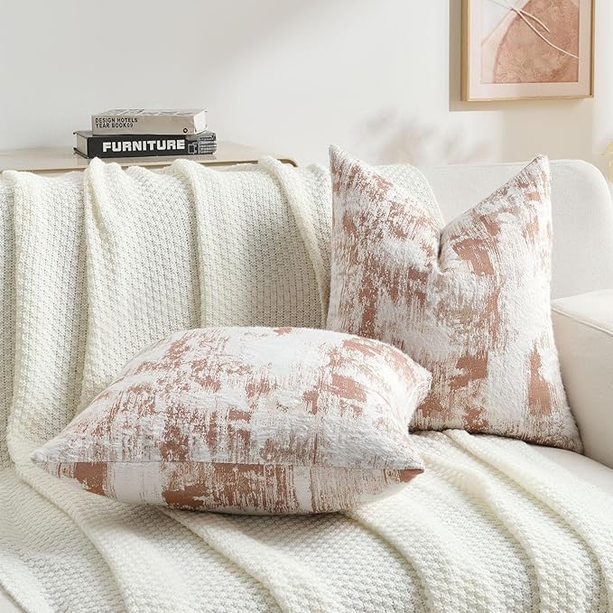 FUTEI Rust White Decorative Throw Pillow Covers 22x22 Inch Set of 2,Soft Faux Cashmere Jacquard - Textured & Cozy Cushion Case,Modern Home Decor for Couch Bed Living Room
