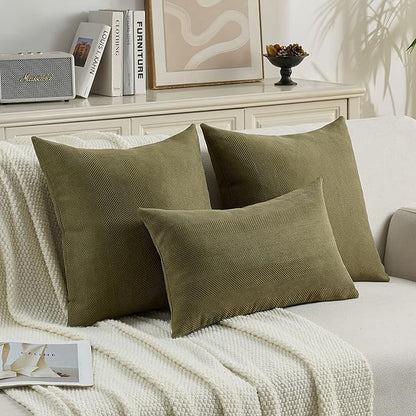 FUTEI Olive Green Chenille Throw Pillow Covers 24x24 Inch Set of 2,Soft Wide Chevron Textured European Pillow Shams,Farmhouse Home Decor for Couch Bed Living Room