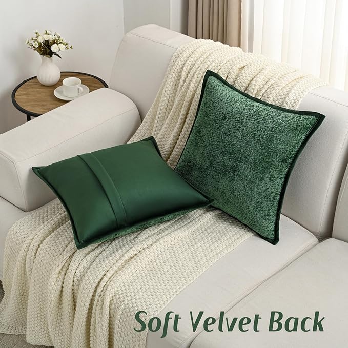 FUTEI Christmas Dark Green Chenille Throw Pillow Covers 22x22 Inch Set of 2,Soft Cozy Bound Edge Design Cushion Case,Home Decor for Couch Bed Living Room