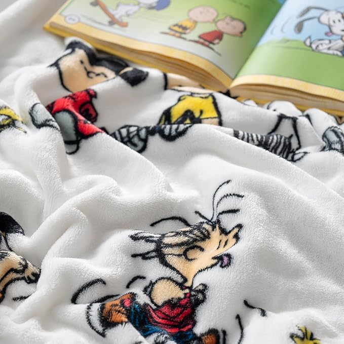 Berkshire Blanket Peanuts® VelvetLoft® Cute Character Snoopy Plush Blanket,Peanuts Stripe Multi,King 90 in x 108 in (Official Peanuts® Product)
