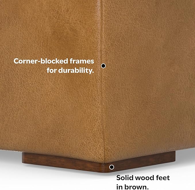 SIMPLIHOME Rex Modular Sofa and Ottoman Set in Full-Grain Genuine Leather, Sienna, 88-inch-Wide 2-Seater Leather Couch and Matching 34-inch-Wide Table Ottoman for Living Room