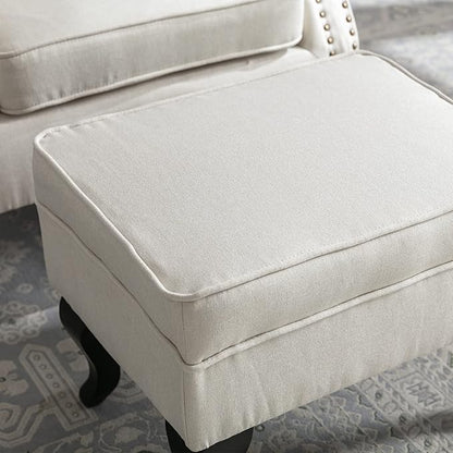 chairus Mid-Century Modern Accent Chairs with Ottoman Set of 2, Comfy Linen Single Sofa Chair Button Tufted Wingback Armchairs with Pillow for Living Room/Bedroom/Club - Beige