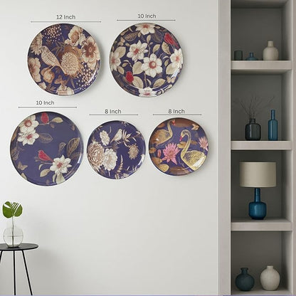 RITUALISTIC Oriental Blooms Iron Wall Art Plates – Set of 5 Decorative Plates | Floral & Nature-Inspired Metal Wall Decor | Elegant Wall Hanging for Bedroom & Home Decor Accent | Christmas gifts