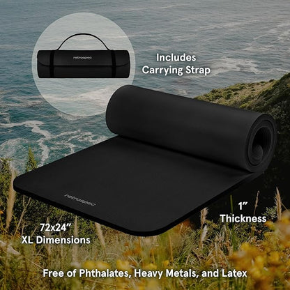 Retrospec Solana Yoga Mat 1" Thick With Nylon Strap For Men & Women - Non Slip Exercise Mat For Home Yoga, Pilates, Stretching, Floor & Fitness Workouts