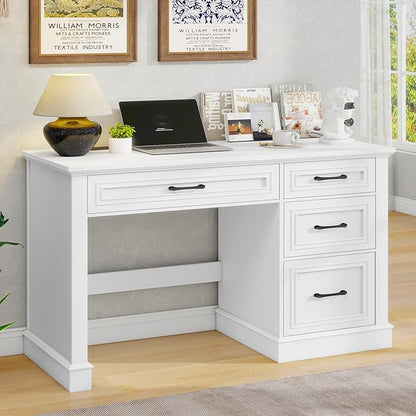 Vabches Farmhouse 47" Executive Desk, Computer Desk with Drawers and File Drawer, Workstation Computer Desk with Charging Station for Home Office,Study,Cream White.