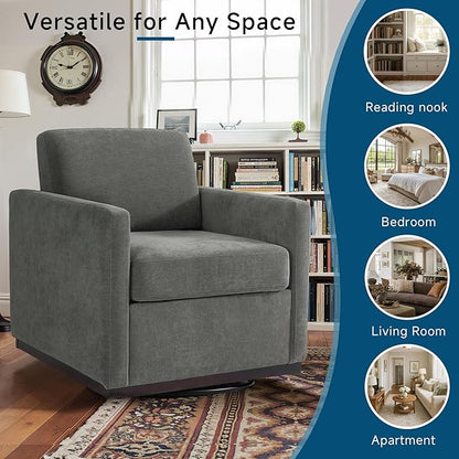 Pia Ricco Single Swivel Barrel Chair, Mid-Century Modern Accent Armchair with Plush Chenille Upholstery for Living Room & Cozy Reading Nook, Dark Gray