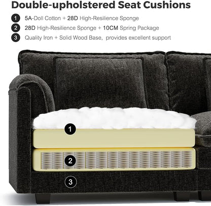 ELUCHANG 150" Modular Sectional Sofa, Comfy Deep Seat Cloud Couch, 6 Seater U Shaped Modern Sofa with Removable Cover for Living Room, Apartment, DIY Combination, Chenille Black