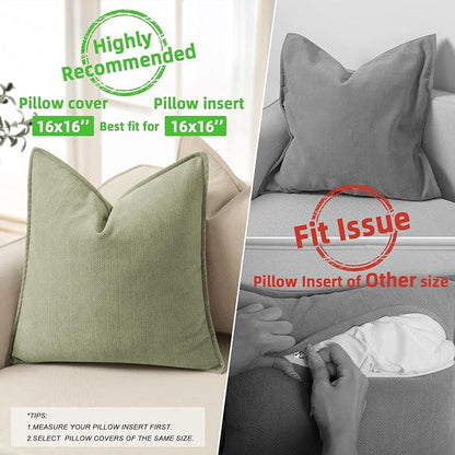 ZWJD Sage Green Pillow Covers 16x16 Set of 2 Chenille Throw Pillow Covers with Elegant Design Soft and Luxurious Decorative Throw Pillows for Couch, Bed, and Home Decor
