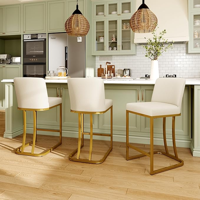 MAISON ARTS Off White 24 Inch Bar Stool with Back for Kitchen Counter, Metal Frame, Faux Leather Seat, Stain & Scratch Resistant, Easy Assemble, Max Load 330 lbs