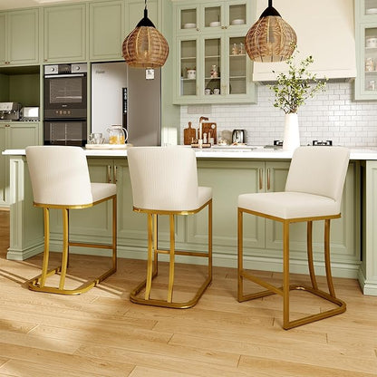 MAISON ARTS Off White 24 Inch Bar Stool with Back for Kitchen Counter, Metal Frame, Faux Leather Seat, Stain & Scratch Resistant, Easy Assemble, Max Load 330 lbs