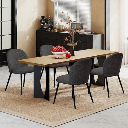 Upholstered Dining Chairs Set of 4, Modern Kitchen Side Chair with Padded Seat Comfortable Chenille Fabric Study Black Matel Legs,Desk Chair with Back for Dining Rooms, Black