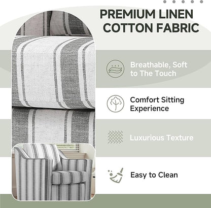 UIXE Swivel Accent Chairs Set of 2, Fabric Upholstered Arm Chair for Living Room, Modern Club Armchair Comfy Single Sofa Bedroom Reading Seat with Lumbar Pillow - Stripe Gray