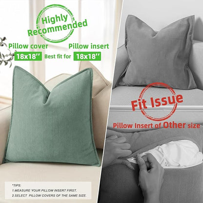 ZWJD Dusty Green Pillow Covers 18x18 Set of 2 Chenille Throw Pillow Covers with Elegant Design Soft and Luxurious Decorative Throw Pillows for Couch, Bed, and Home Decor
