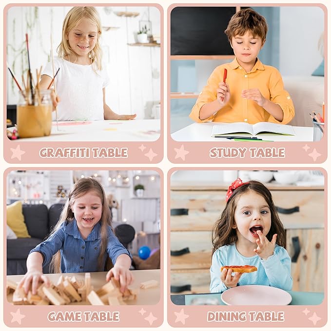 Adjustable Kids Table Chairs Set – Graffiti Desktop, Multi-Activity Height-Adjustable Toddler Study Desk for Ages 3-8 – Ideal for Home, Classroom, Daycare (B-Pink, 4 Chairs-47.2" L x 23.6" W)
