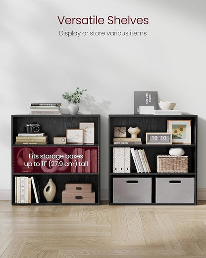 VASAGLE Set of 2 Bookshelves, 31.5 Inches Wide, 3-Tier Open Bookcases with Adjustable Storage Shelves, Floor Standing Units, Ebony Black ULBC173T56-2