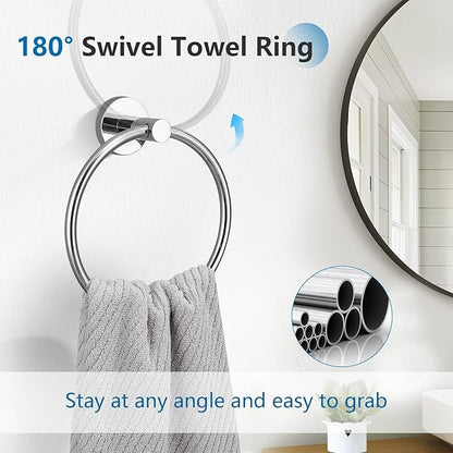 TNOMS 5-Piece Towel Bar Set Polished Chrome Bathroom Hardware Set Upgraded Towel Hooks Towel Racks Set for Bathroom Stainless Steel Wall Mounted Towel Holder Set 23.6 Inch