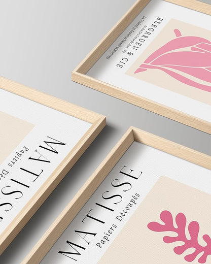 Framed Matisse Pink Canvas Wall Art,Abstract Matisse Canvas Wall Decor,16x12IN High Framed Wood Design Prints,Minimalist Wood Frame Posters for Living Room,Bedroom,Bathroom Set of 3