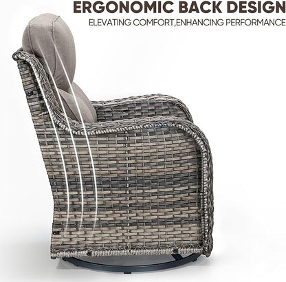 Swivel Patio Chairs sofa Set of 6 with 6" Thick Cushion - Wicker Outdoor Swivel Rocker Patio Chair ,Sofa/Glass coffee table, High Back Comfortable Outdoor Glider Chairs - Gery Wicker | Gery Cushions