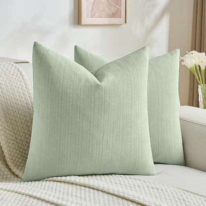 FUTEI Sage Green Decorative Throw Pillow Covers 22x22 Inch Set of 2,Soft Cozy Wheat Ear Striped Patterns Cushion Cases,Modern Home Decor for Couch Bed Living Room