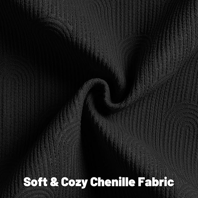 FUTEI Black Chenille Decorative Throw Pillow Covers 12x20 Inch Set of 2,Soft Cozy Striped Geometric Patterns Lumbar Pillow Cases,Modern Home Decor for Couch Bed Living Room