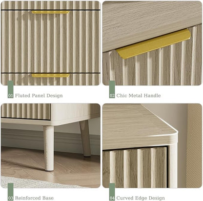 LYNSOM Fluted 9 Drawer Dresser for Bedroom, 55" Wide Modern Chest of Drawers with Curved Profile Design and Metal Handles, Wood Dresser TV Stand & Storage Organizer for Bedroom, Hallway, Beige