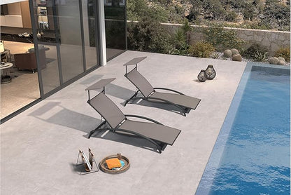 PURPLE LEAF Patio Lounge Chair with Canopy Shade Outdoor Chaise Lounge Chair Set of 2 for Lawn Poolside Backyard Sunbathing Tanning Chairs with Arm Brown