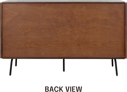 NTC Veil Sideboard with 2 Doors and 3 Drawers, Buffet Cabinet with Vertical Groove Design and Metal Legs, Storage Cabinet for Living Room, and Entryway, Effortless Assembly - Dark Walnut