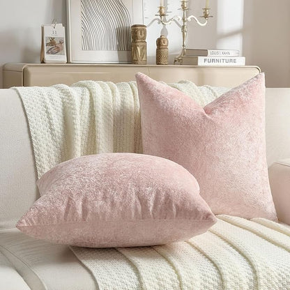 FUTEI Pink Flannel Throw Pillow Covers 20x20 Inch Set of 2,Soft Dimensional Textured Cushion Cases,Modern Home Decor for Couch Living Room