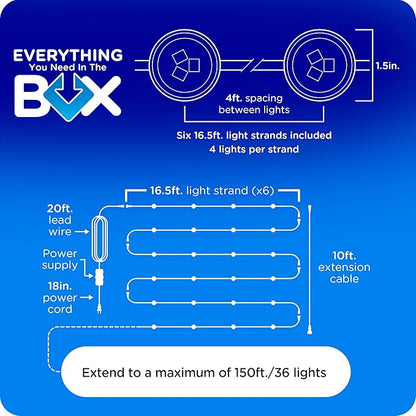 Enbrighten Vibe Eternity Accent Permanent Outdoor Lights for House, 100ft, 24 RGBWIC LEDs, Wide Spacing, 94lm, Tunable White, Everyday Eave Lighting, Smart App, Works with Alexa, Google Home, 85714