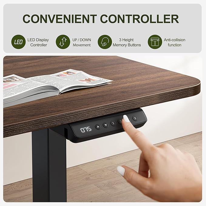 BANTI L-Shaped Standing Desk - 63 x 55 Inch Adjustable Corner Standing Desk with Charging Station - L Shape Sit Stand Table with Memory Controller, Splice Board for Home Office