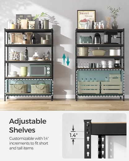 SONGMICS 5-Tier Storage Shelves, Load 2310 lb, Garage Storage, Boltless Assembly, Adjustable Shelving Unit, 23.6 x 47.2 x 70.9 Inches, for Study Shed Basement, Black and Natural Beige UGLR600B01