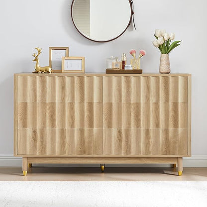 Fluted 6 Drawer Dresser, 53" Wide Modern Storage Chest of Drawers, Wood Drawer Organizer for Bedroom, Living Room, Hallway