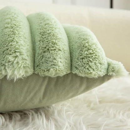 Neelvin Green Faux Fur Cozy Soft Striped Decorative Throw Pillow Covers 16x16 inch Set of 2,Velvet Pillowcase Cushion Case for Sofa Couch