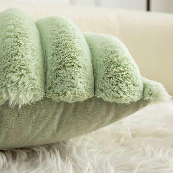 Neelvin Green Faux Fur Cozy Soft Striped Decorative Throw Pillow Covers 26x26 inch Set of 2,Velvet Pillowcase Cushion Case for Sofa Couch